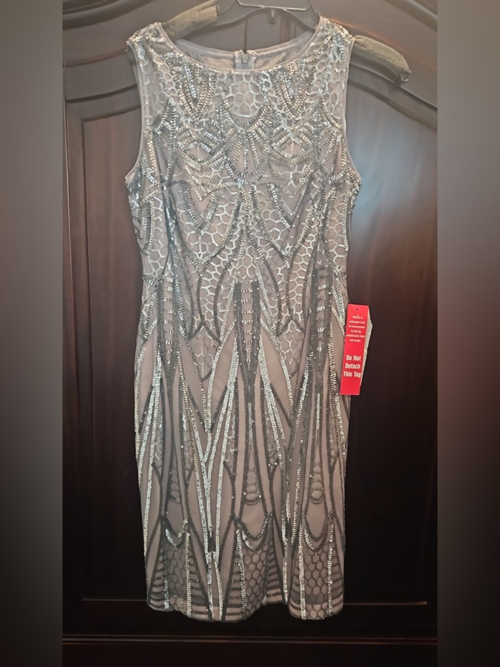 Calvin Klein Silver Beaded Sleeveless Midi Dress
